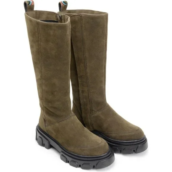 FARM RIO Embroidered Suede Tall Knee High Lug Sole Boot Green Suede 7.5 NEW - Picture 2 of 14